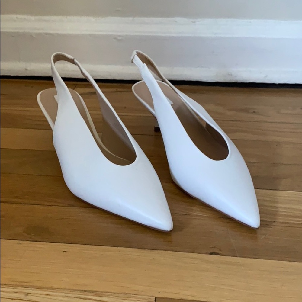 Never worn! White kitten heel slingbacks